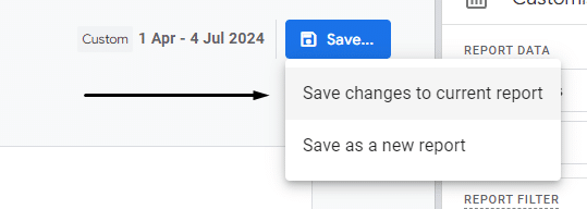 Save changes to current report